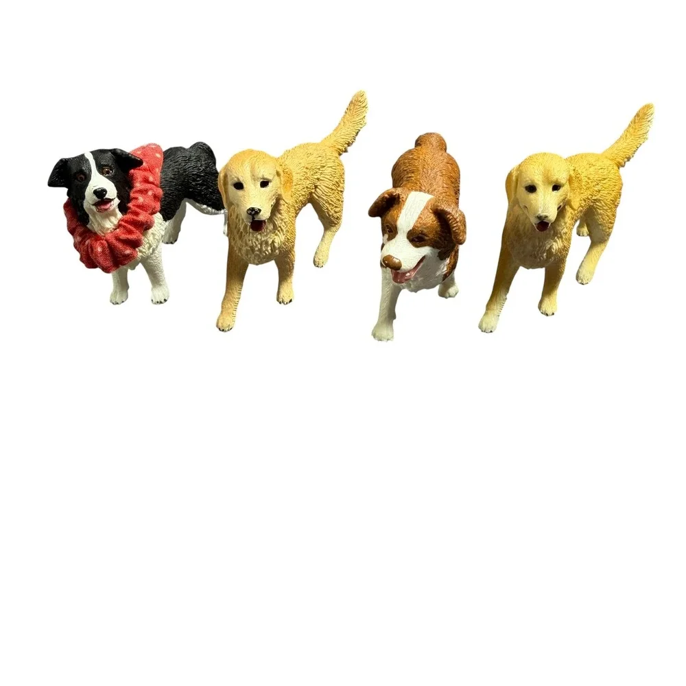 Schleich Dog Figurine Lot Golden Retriever Border Collie‎ Puppies Bed Bowls 10pc
